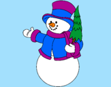 Desenho boneco de neve com árvores pintado por juju(juliana)