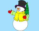 Desenho boneco de neve com árvores pintado por **Beatriz**