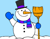 Desenho boneco de neve com vassoura pintado por boneco de neve com vassou