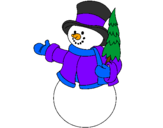 Desenho boneco de neve com árvores pintado por boneco de neve com árvore