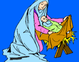 Desenho Nascimento do menino Jesús pintado por maria e seu filho jesus