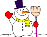 Desenho boneco de neve com vassoura pintado por ber
