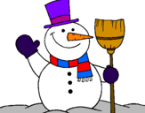 Desenho boneco de neve com vassoura pintado por bruna