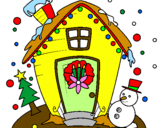 Desenho cartão de natal pintado por casa alegria