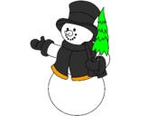 Desenho boneco de neve com árvores pintado por eduarda
