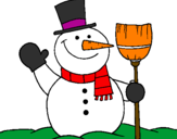 Desenho boneco de neve com vassoura pintado por giovana e ana