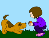 Desenho Menina e cão a brincar pintado por juliana