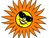 Desenho Sol com óculos de sol pintado por juju(juliana)