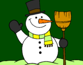 Desenho boneco de neve com vassoura pintado por helen batriz
