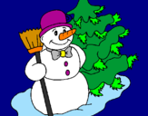 Desenho Boneco de neve e árvore de natal pintado por Laviinia