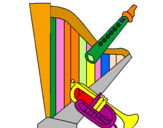 Desenho Harpa, flauta e trompeta pintado por AL 4
