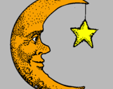 Desenho Lua e estrela pintado por di