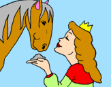 Desenho Princesa e cavalo pintado por julia jujuba 9 anos