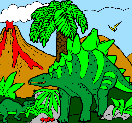 Desenho Família de Tuojiangossauros pintado por madagascar