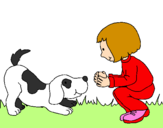 Desenho Menina e cão a brincar pintado por rafaela 10anos