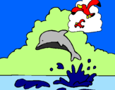 Desenho Golfinho e gaviota pintado por pedro