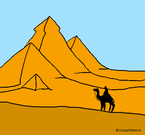 Desenho Paisagem com pirâmides pintado por cuca