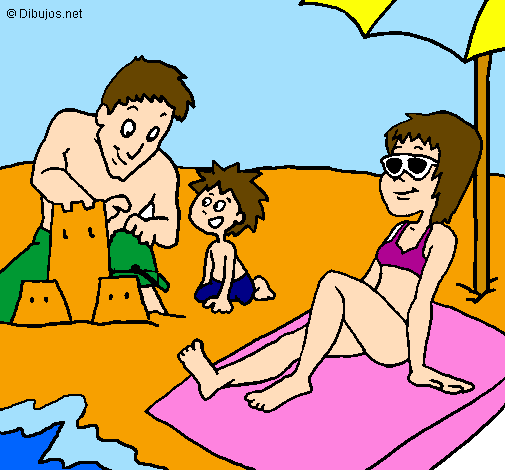 Desenho Família férias pintado por minha família na praia