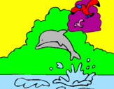 Desenho Golfinho e gaviota pintado por arthur