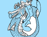 Desenho Sereia com cabelo comprido pintado por aquamarine
