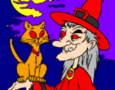 Desenho Bruxa e gato pintado por anjinho