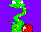 Desenho Serpente e maçã pintado por cobrinha