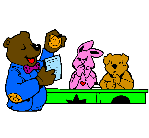 Desenho Professor urso e seus alunos pintado por ricardo