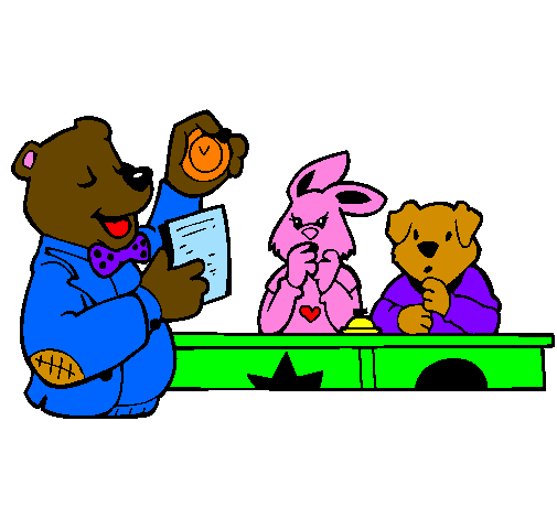 Desenho Professor urso e seus alunos pintado por carmo