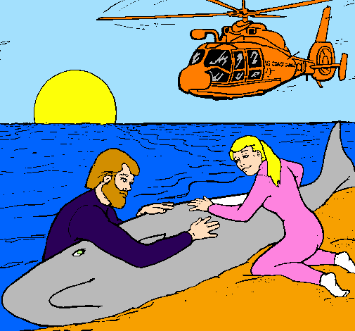 Desenho Resgate baleia pintado por VITORIA