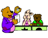 Desenho Professor urso e seus alunos pintado por Ludy