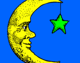 Desenho Lua e estrela pintado por duda