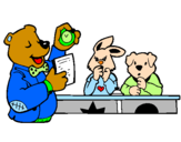 Desenho Professor urso e seus alunos pintado por sthéffany