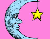 Desenho Lua e estrela pintado por Natacha