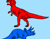 Desenho Tricerátopo e tiranossauro rex pintado por miguel a.