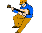 Desenho Guitarrista com chapéu pintado por chaves