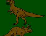 Desenho Tricerátopo e tiranossauro rex pintado por erick