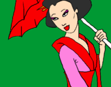 Desenho Geisha com chapéu de chuva pintado por Jueslem