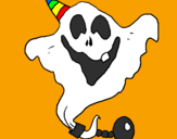 Desenho Fantasma com chapéu de festa pintado por pedro