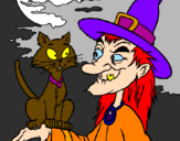 Desenho Bruxa e gato pintado por mateus