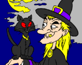Desenho Bruxa e gato pintado por gabriel timao