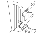 Desenho Harpa, flauta e trompeta pintado por t