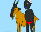 Desenho Cabra e criança africana pintado por everton