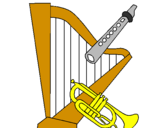 Desenho Harpa, flauta e trompeta pintado por isandri