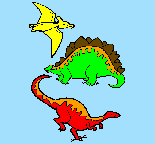 Desenho Três classes de dinossauros pintado por Mundo dos Dinossauros