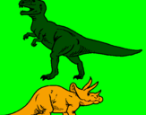 Desenho Tricerátopo e tiranossauro rex pintado por bruno