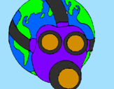 Desenho Terra com máscara de gás pintado por gabrielle b.