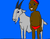 Desenho Cabra e criança africana pintado por cristiana