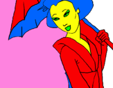 Desenho Geisha com chapéu de chuva pintado por BREFTKNAIR