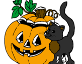 Desenho Abóbora e gato pintado por lucilene