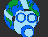 Desenho Terra com máscara de gás pintado por Hitallo